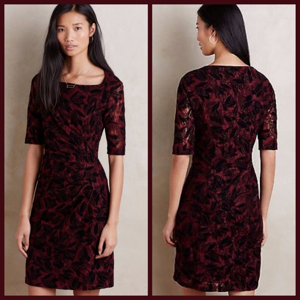 🆕️ 💋Maeve💋 - Bordeaux Wine/Black Elorn Ruched Lace Dress